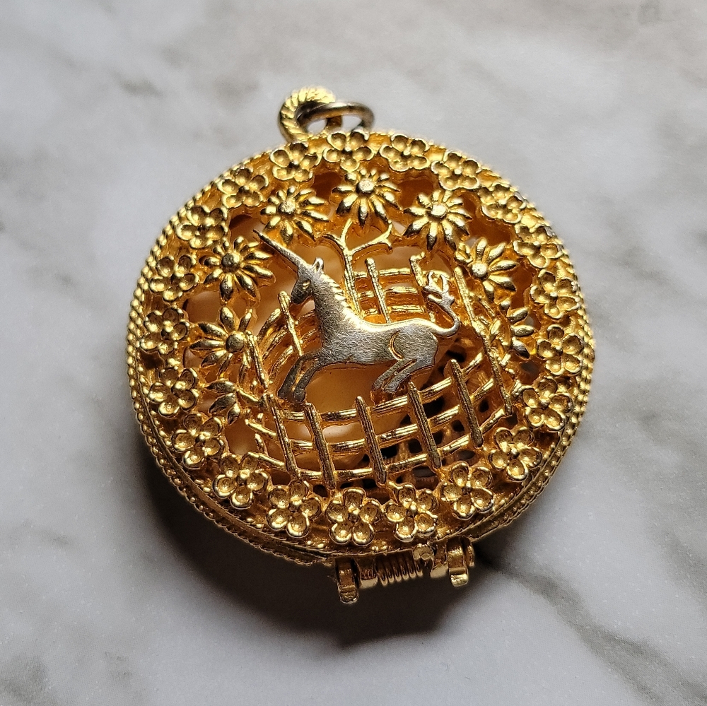 Vintage Corday Gold Tone Unicorn Perfume Pendant